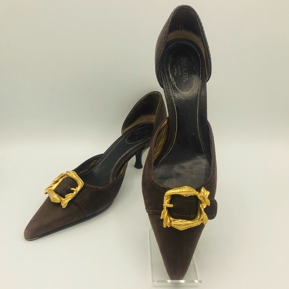 PRADA SNAKE BUCKLE GOAT SKIN d’ORSAY KITTEN PUMPS - Picture 6 of 10